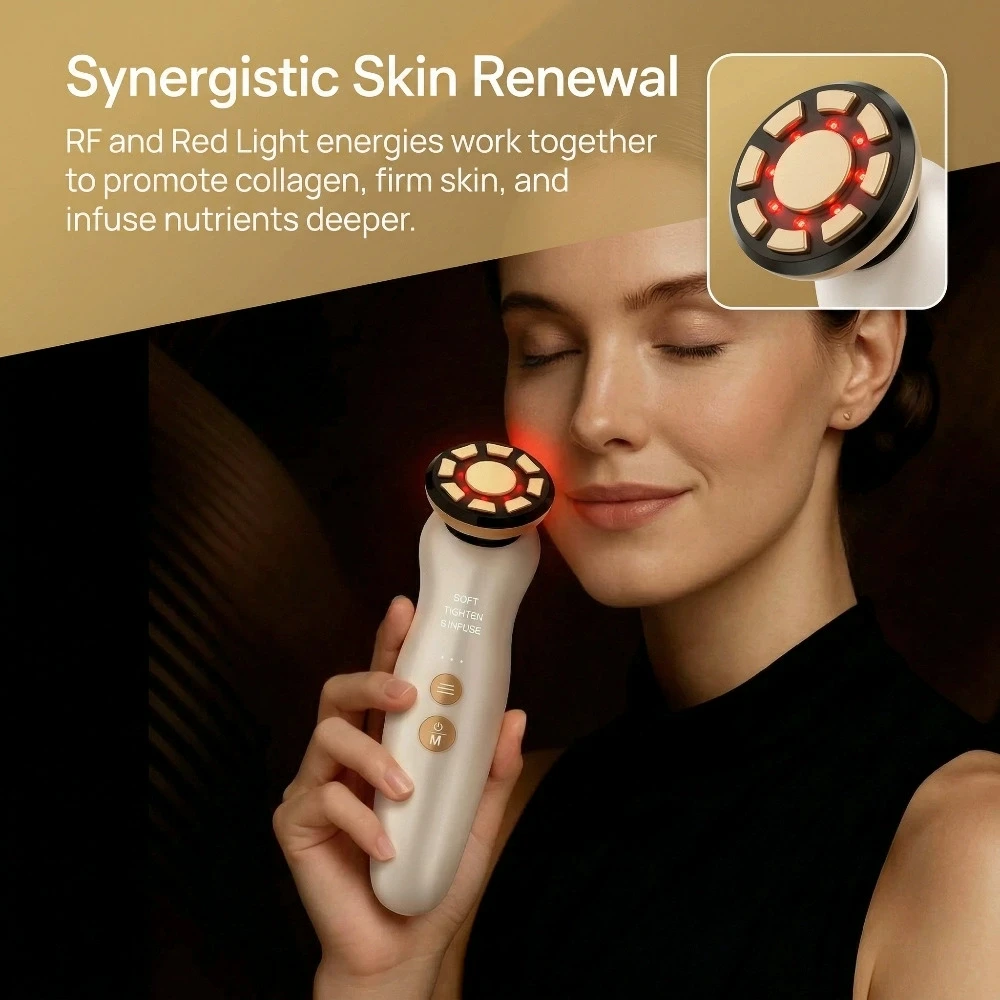 Skincare Scora - RF-Gesichtsmassagegerät, LED-Lichttherapie, Sonic-Ionen-Vibration, Hautstraffung, Gesichtsstraffung, Anti-Falten-Schönheitsgerät,