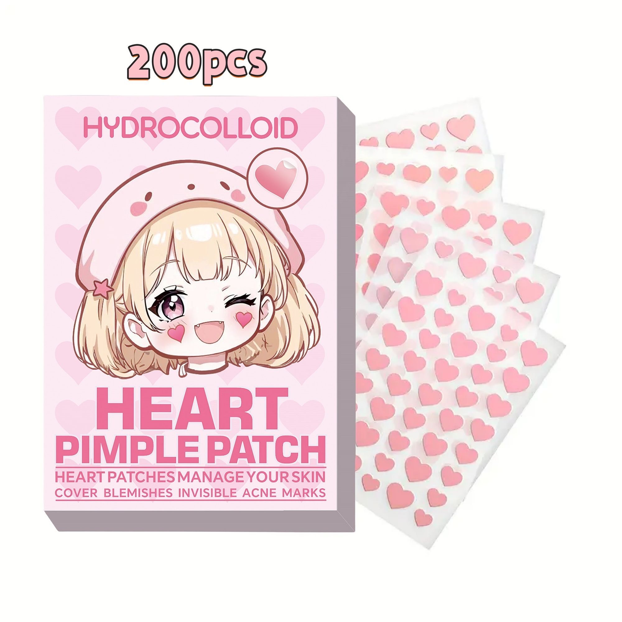 Skincare Pink - 200 Stück Niedliche Rosa Herz-Akne-Pflaster, Hydrokolloid