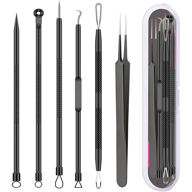 Skincare Scora - 6-teiliges Mitesser-Entferner-Set Edelstahl Akne-Nadel-Clip Gesichtsporen-Entferner Hautpflege
