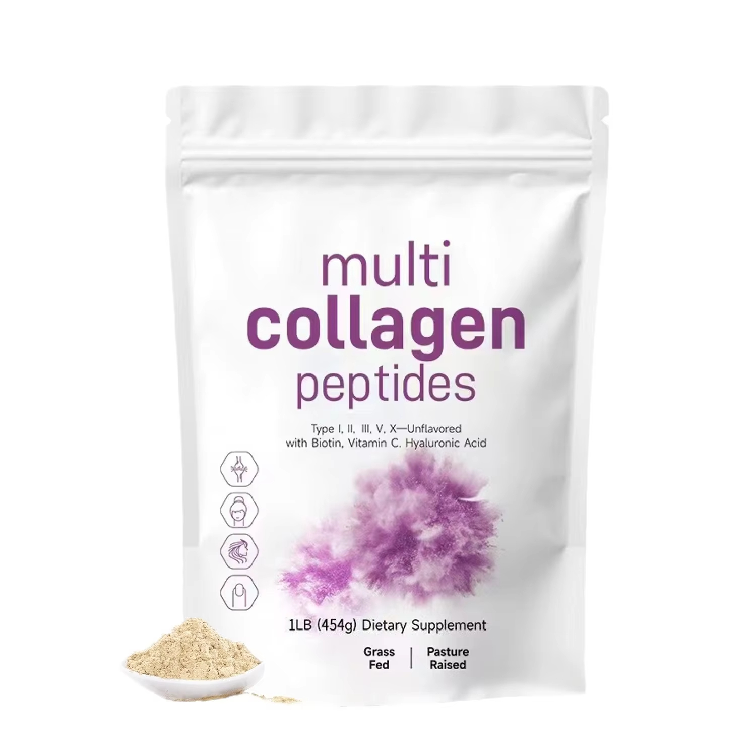Vitamin C Powder - 454G Multi-Kollagen-Peptid-Pulver – Protein-Ergänzungsmittel, Typ I,